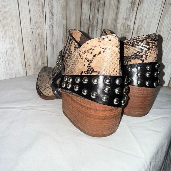 Green & Black Snakeskin Studded Harness Ankle Boots | Western Boho Rocker Bootie - Picture 6 of 13
